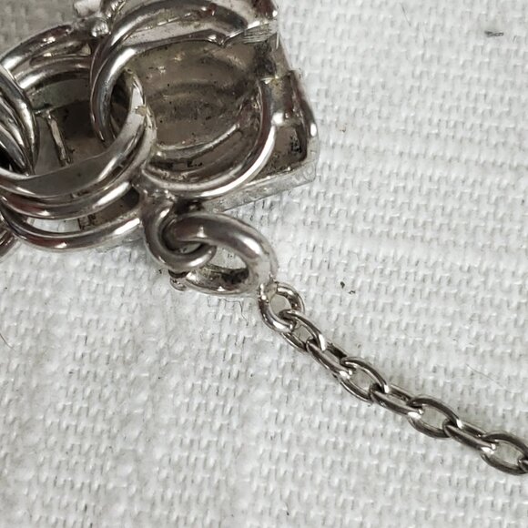 Vintage American Sterling Heavy Curb Triple Round Cable Link Charm Bracelet - Picture 11 of 12